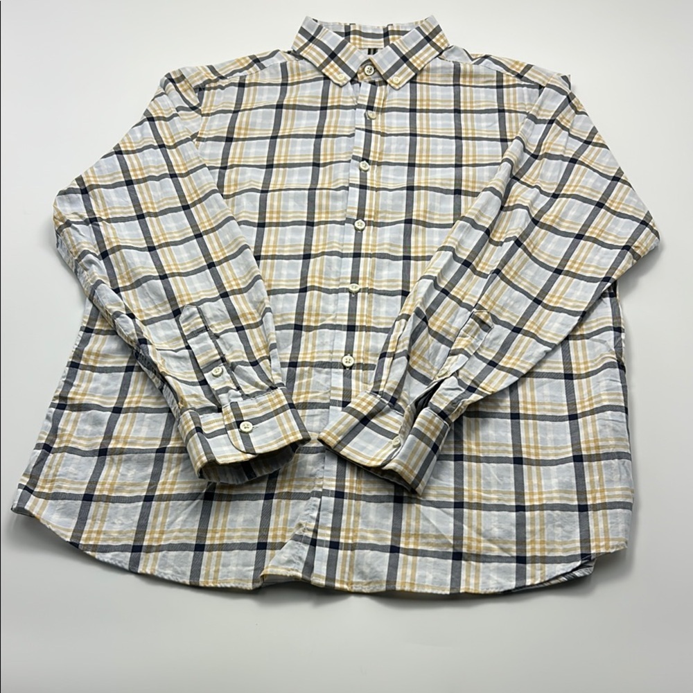 Crosby & Howard Cotton Plaid Button Down Shirt Men's Large Yellow Blue Check